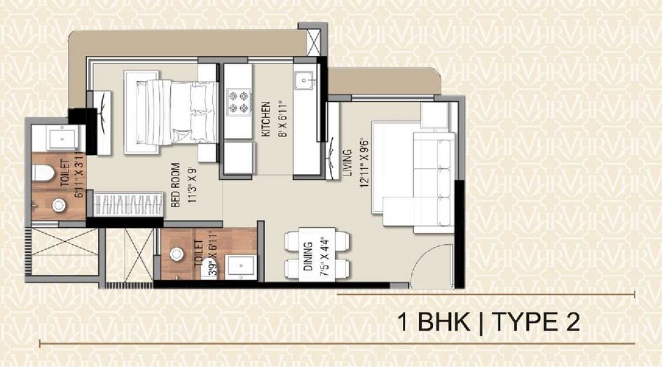 Ramdev-Veeral-Heights-Floor-Plan-1 BHK-Type-2